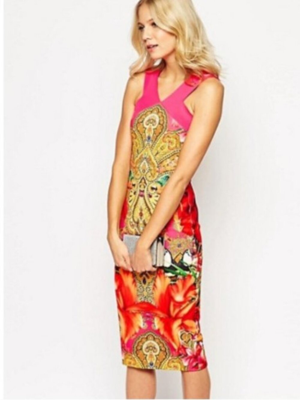 Ted Baker London Valeena Paisley Toucan Cross Back Bird Sheath Pencil Dress Sz12